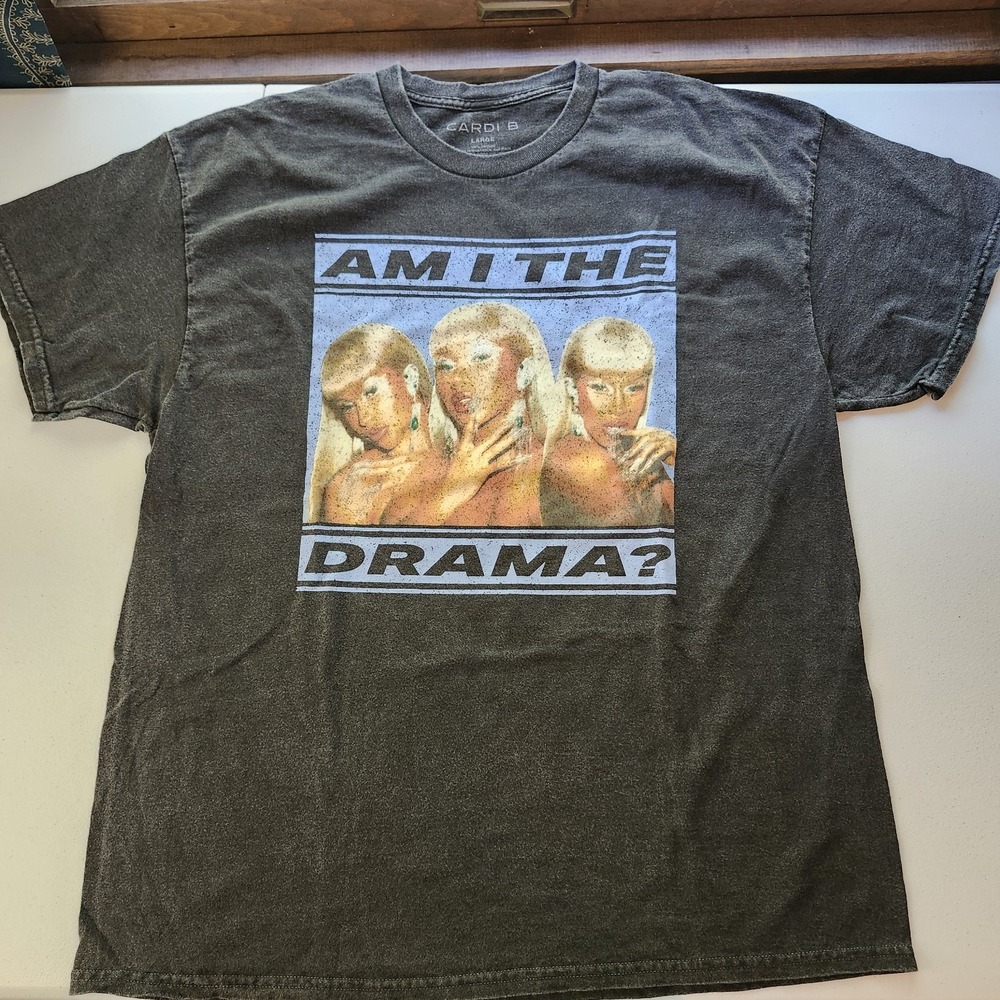 Cardi B "Am I the Drama?" Black Graphic Print T-Shirt Men's L Rap Hip Hop